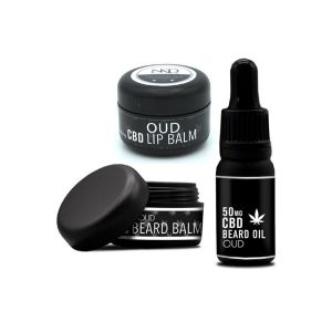 NKD 250mg CBD Triple Pack Oud Beard Oil, lip and Beard balm Gift Set